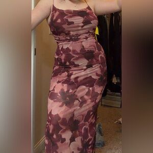 Pink and burgundy ruched maxi